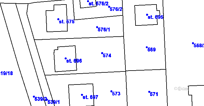 Parcela st. 574 v KÚ Stěbořice, Katastrální mapa