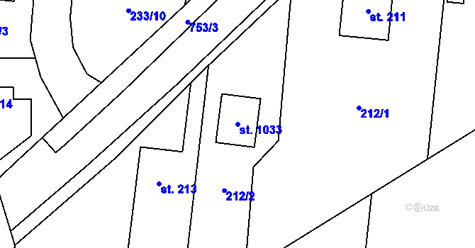Parcela st. 1033 v KÚ Stěbořice, Katastrální mapa