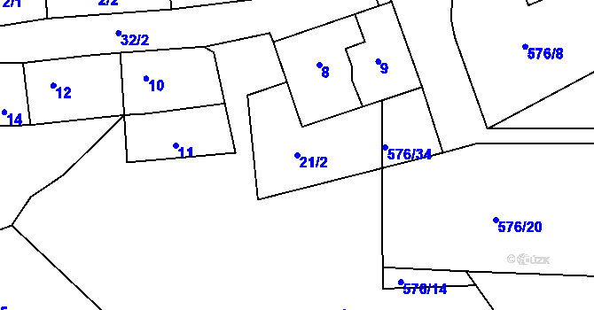 Parcela st. 21/2 v KÚ Stehelčeves, Katastrální mapa