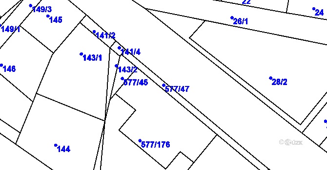 Parcela st. 577/47 v KÚ Stehelčeves, Katastrální mapa