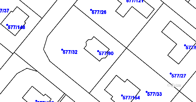 Parcela st. 577/90 v KÚ Stehelčeves, Katastrální mapa
