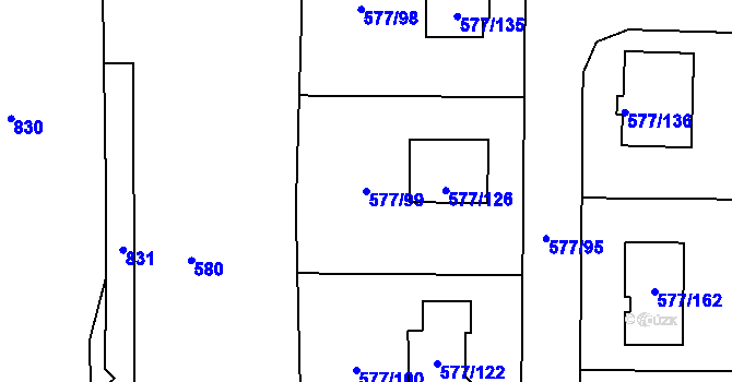 Parcela st. 577/99 v KÚ Stehelčeves, Katastrální mapa