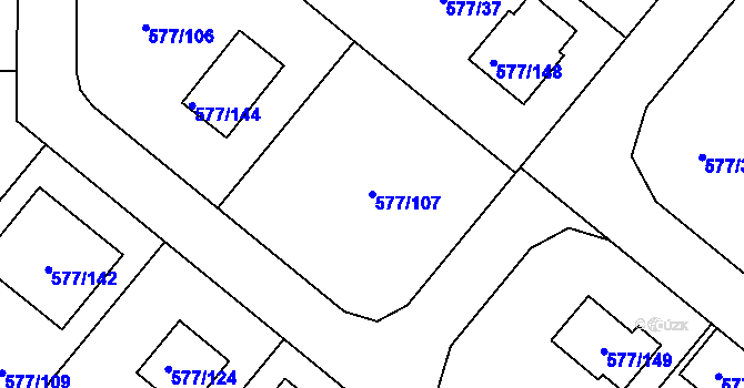 Parcela st. 577/107 v KÚ Stehelčeves, Katastrální mapa