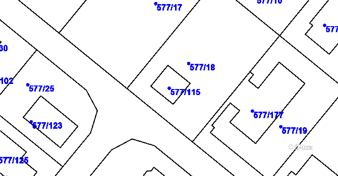 Parcela st. 577/115 v KÚ Stehelčeves, Katastrální mapa