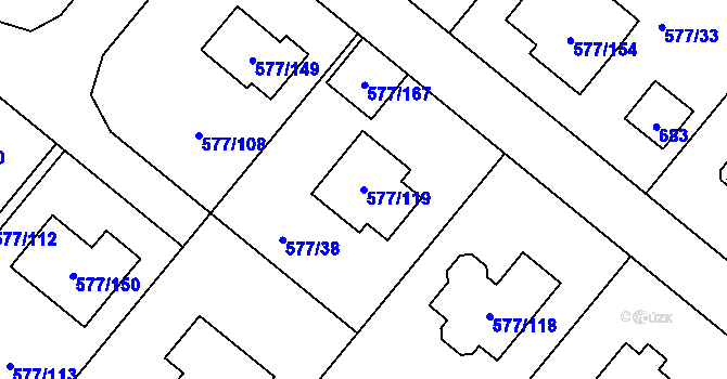 Parcela st. 577/119 v KÚ Stehelčeves, Katastrální mapa