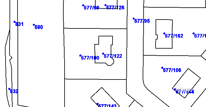 Parcela st. 577/122 v KÚ Stehelčeves, Katastrální mapa
