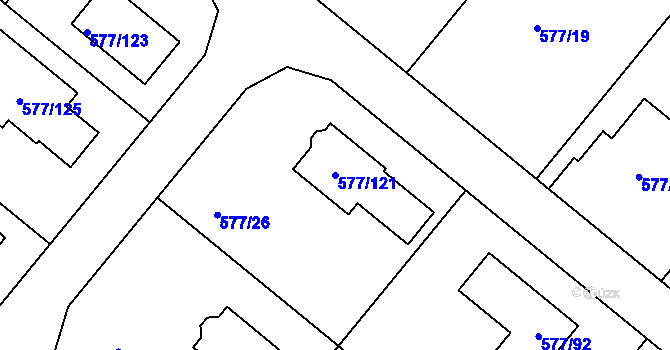 Parcela st. 577/121 v KÚ Stehelčeves, Katastrální mapa