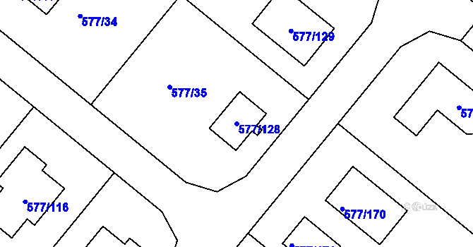 Parcela st. 577/128 v KÚ Stehelčeves, Katastrální mapa