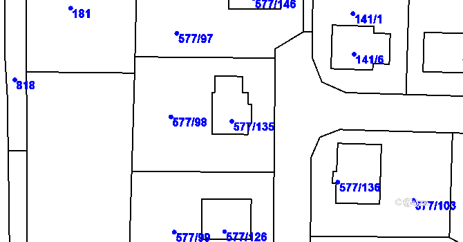 Parcela st. 577/135 v KÚ Stehelčeves, Katastrální mapa