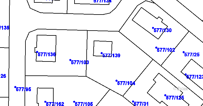 Parcela st. 577/139 v KÚ Stehelčeves, Katastrální mapa