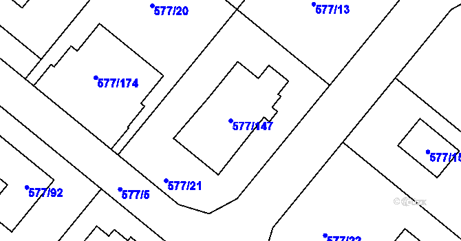 Parcela st. 577/147 v KÚ Stehelčeves, Katastrální mapa