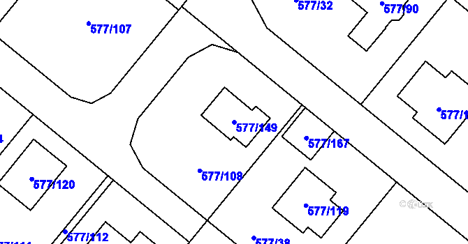 Parcela st. 577/149 v KÚ Stehelčeves, Katastrální mapa