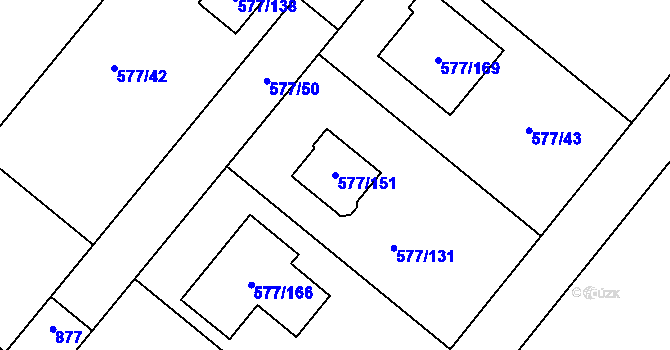 Parcela st. 577/151 v KÚ Stehelčeves, Katastrální mapa