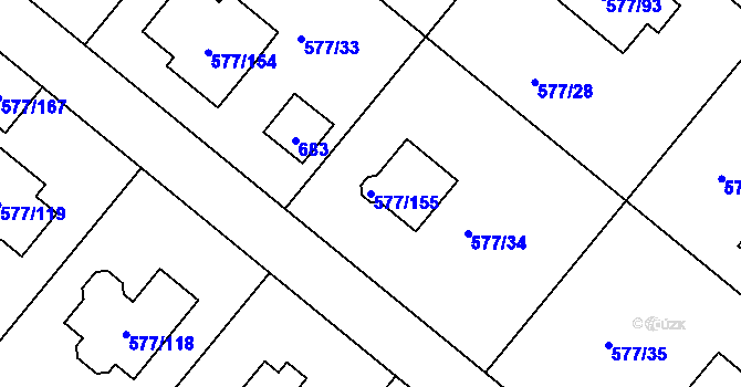 Parcela st. 577/155 v KÚ Stehelčeves, Katastrální mapa
