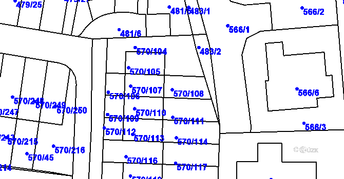 Parcela st. 570/108 v KÚ Stehelčeves, Katastrální mapa