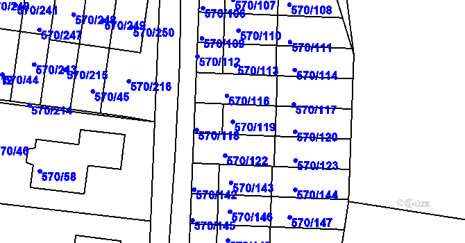 Parcela st. 570/119 v KÚ Stehelčeves, Katastrální mapa