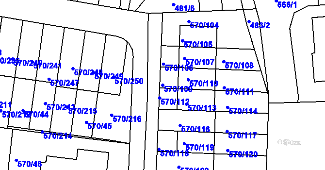 Parcela st. 570/109 v KÚ Stehelčeves, Katastrální mapa