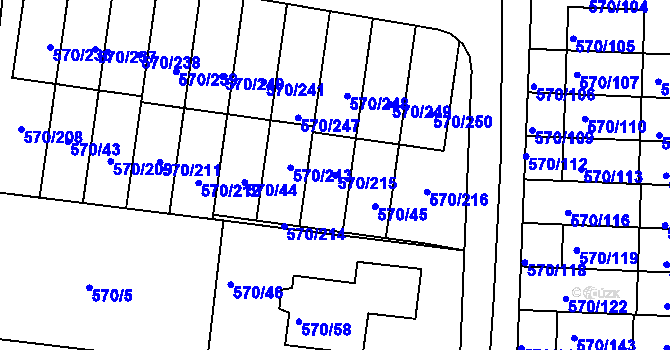 Parcela st. 570/215 v KÚ Stehelčeves, Katastrální mapa
