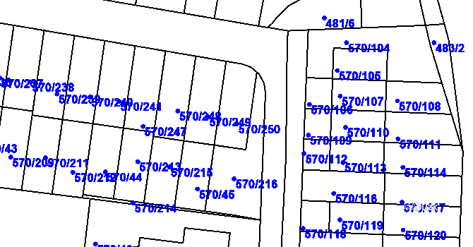 Parcela st. 570/250 v KÚ Stehelčeves, Katastrální mapa