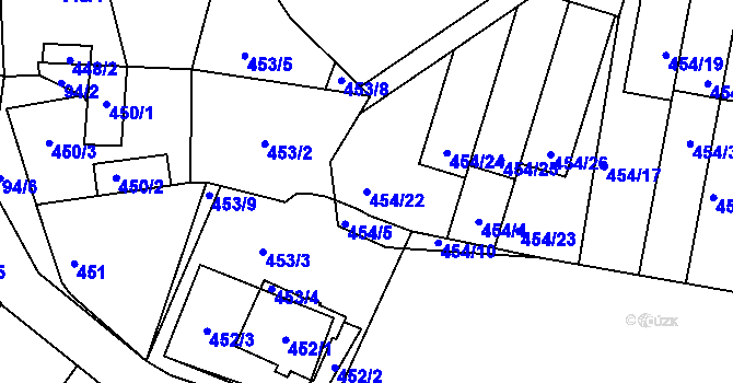 Parcela st. 454/22 v KÚ Stehelčeves, Katastrální mapa