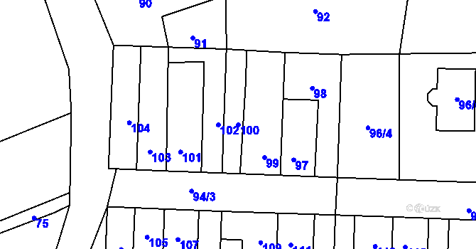 Parcela st. 100 v KÚ Stehelčeves, Katastrální mapa