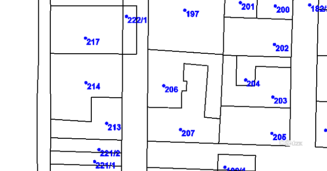 Parcela st. 206 v KÚ Stehelčeves, Katastrální mapa