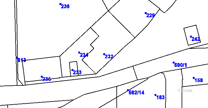 Parcela st. 232 v KÚ Stehelčeves, Katastrální mapa