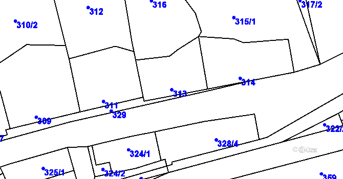 Parcela st. 313 v KÚ Stehelčeves, Katastrální mapa