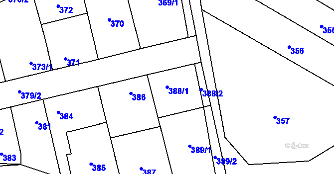 Parcela st. 388/1 v KÚ Stehelčeves, Katastrální mapa