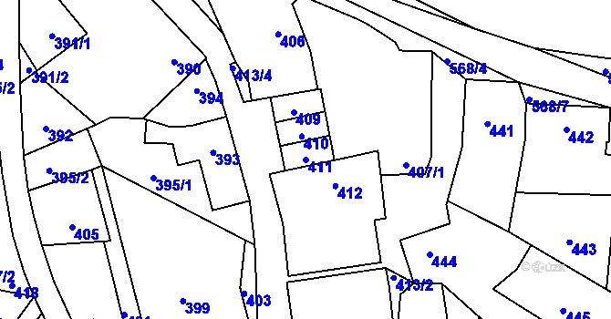 Parcela st. 411 v KÚ Stehelčeves, Katastrální mapa