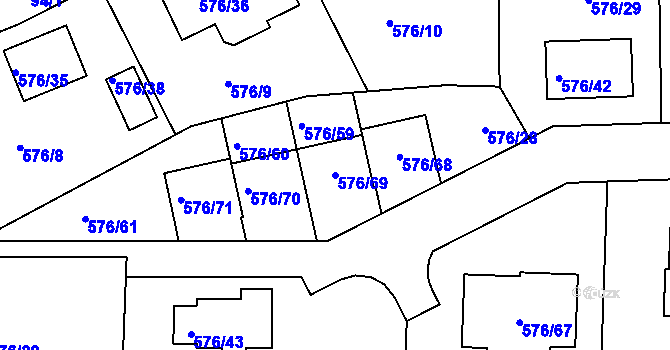 Parcela st. 576/69 v KÚ Stehelčeves, Katastrální mapa