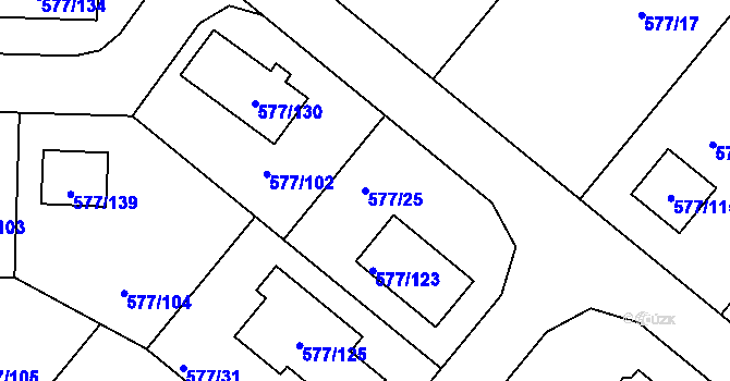 Parcela st. 577/25 v KÚ Stehelčeves, Katastrální mapa