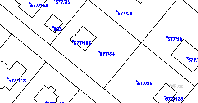 Parcela st. 577/34 v KÚ Stehelčeves, Katastrální mapa