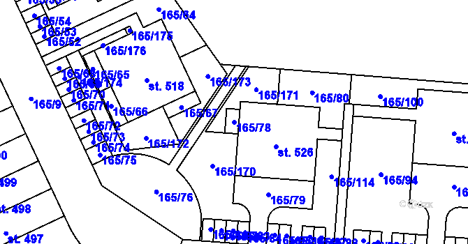 Parcela st. 165/78 v KÚ Stěžery, Katastrální mapa