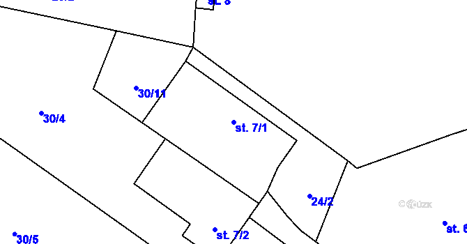 Parcela st. 7/1 v KÚ Stěžery, Katastrální mapa