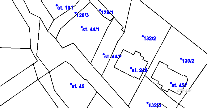 Parcela st. 44/2 v KÚ Stěžery, Katastrální mapa