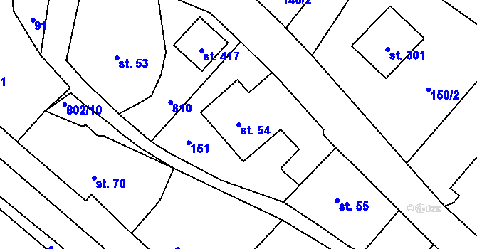 Parcela st. 54 v KÚ Stěžery, Katastrální mapa
