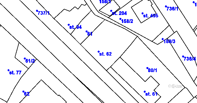 Parcela st. 62 v KÚ Stěžery, Katastrální mapa