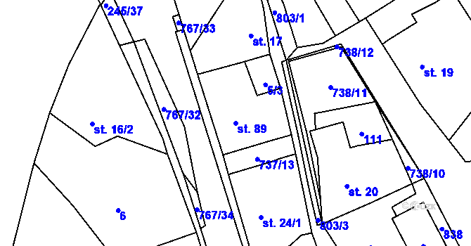 Parcela st. 89 v KÚ Stěžery, Katastrální mapa