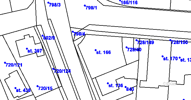 Parcela st. 166 v KÚ Stěžery, Katastrální mapa