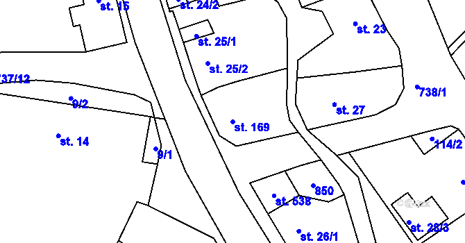Parcela st. 169 v KÚ Stěžery, Katastrální mapa