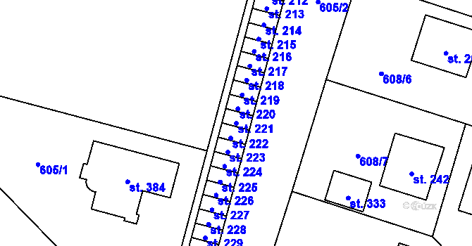 Parcela st. 221 v KÚ Stěžery, Katastrální mapa