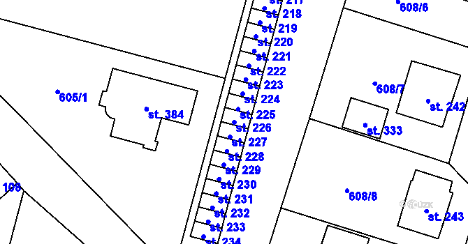 Parcela st. 226 v KÚ Stěžery, Katastrální mapa