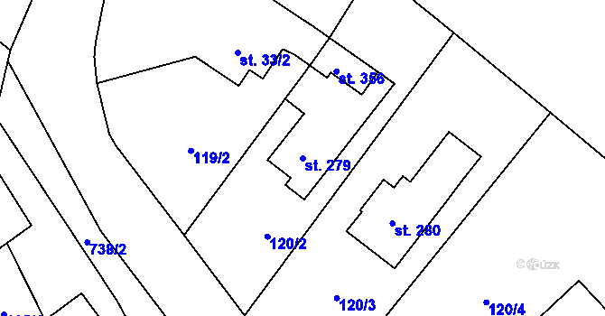 Parcela st. 279 v KÚ Stěžery, Katastrální mapa