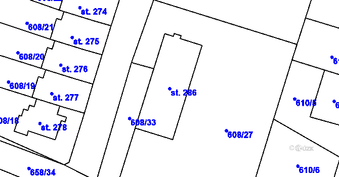 Parcela st. 286 v KÚ Stěžery, Katastrální mapa