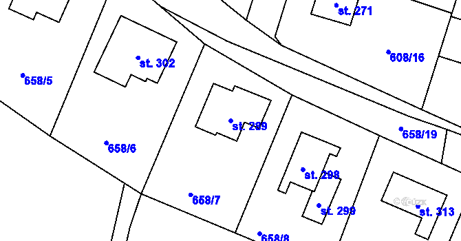Parcela st. 289 v KÚ Stěžery, Katastrální mapa