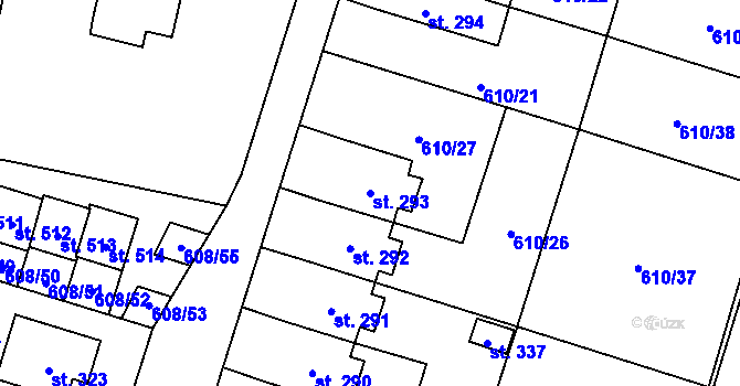 Parcela st. 293 v KÚ Stěžery, Katastrální mapa