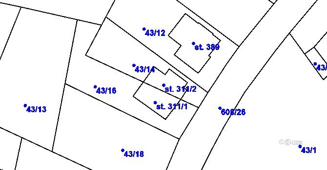 Parcela st. 311/2 v KÚ Stěžery, Katastrální mapa