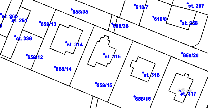 Parcela st. 315 v KÚ Stěžery, Katastrální mapa
