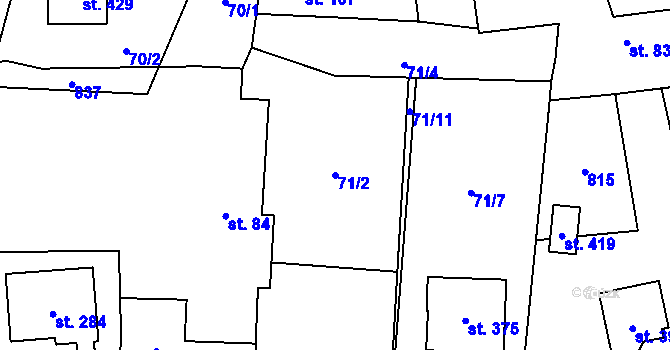 Parcela st. 71/2 v KÚ Stěžery, Katastrální mapa